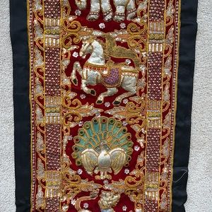 Hanging wall art- Thai vintage elephants - gold and red, handmade